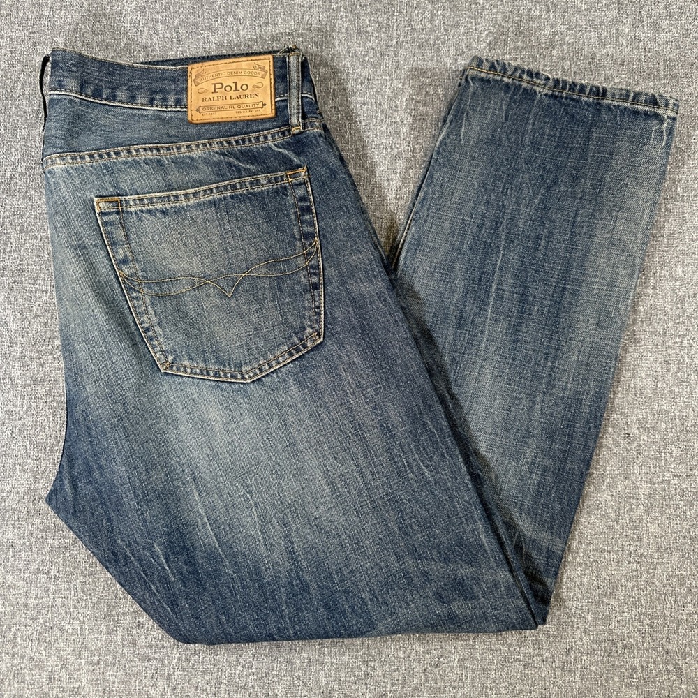 Polo Ralph Lauren Jeans 34x30 Distressed Straight Blue Denim Pants Men's